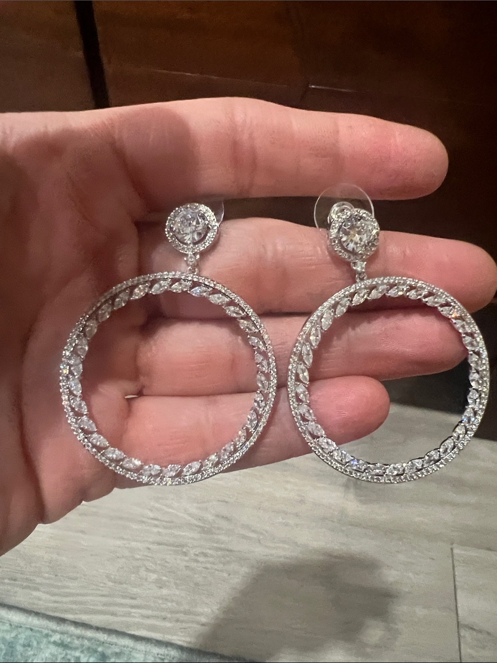 Elegant‎ Silver Cubic Zirconia Hoop Drop Earrings